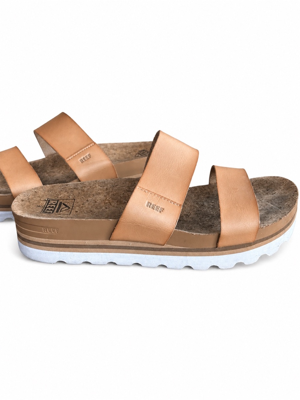 Reef Women's Vista Hi Tan Double-Strap Platform Slide Sandal EUC Size 9